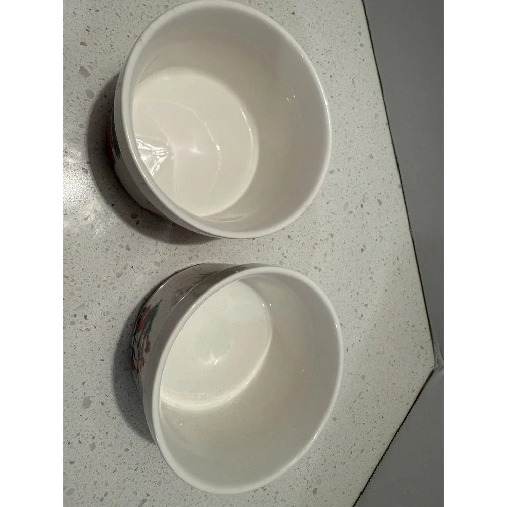 Ciroa Celebrate Christmas Ramekins Custard Cups VW‎ Van & Scooter Trees Set Of 2